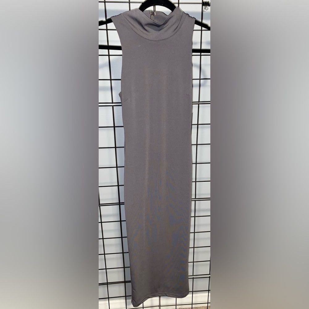 Lulus Rock Your Body Right Grey Bodycon Midi Dress NWT